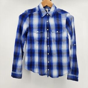 Live 4 Truth Womens S Blue‎ Plaid Long Sleeve Button up 100% Cotton Fall Layers
